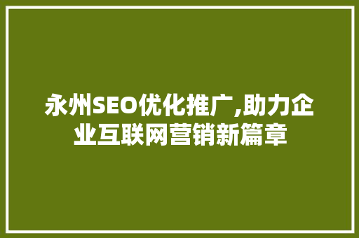 永州SEO优化推广,助力企业互联网营销新篇章