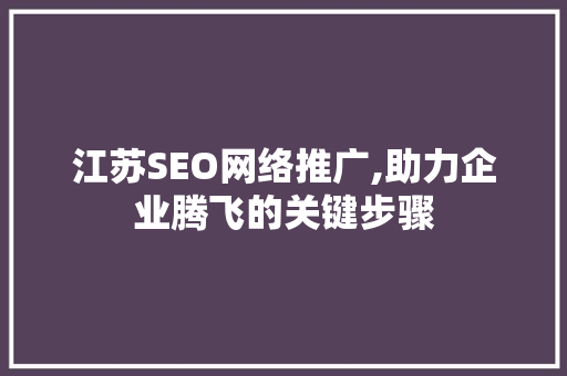 江苏SEO网络推广,助力企业腾飞的关键步骤
