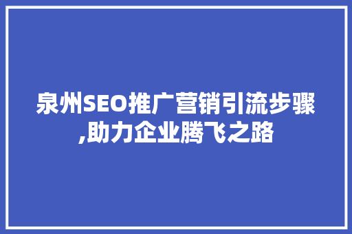 泉州SEO推广营销引流步骤,助力企业腾飞之路