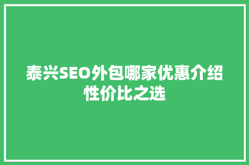 泰兴SEO外包哪家优惠介绍性价比之选