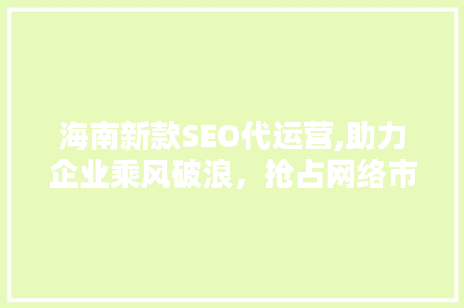 海南新款SEO代运营,助力企业乘风破浪，抢占网络市场高地