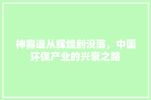 神雾退从辉煌到没落，中国环保产业的兴衰之路