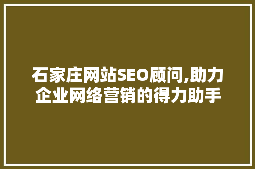 石家庄网站SEO顾问,助力企业网络营销的得力助手