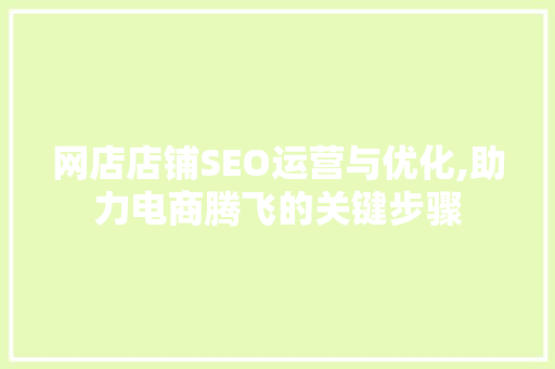 网店店铺SEO运营与优化,助力电商腾飞的关键步骤
