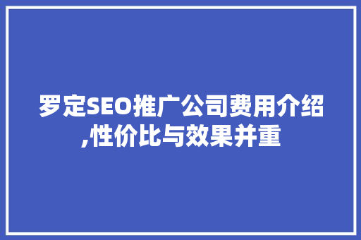 罗定SEO推广公司费用介绍,性价比与效果并重