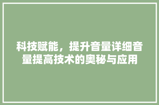 科技赋能，提升音量详细音量提高技术的奥秘与应用