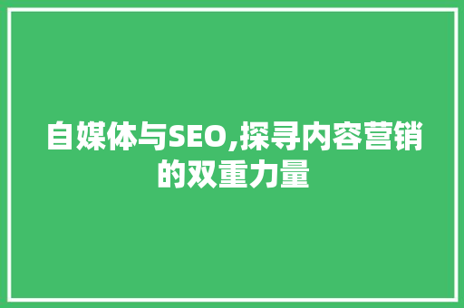 自媒体与SEO,探寻内容营销的双重力量