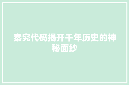 秦究代码揭开千年历史的神秘面纱