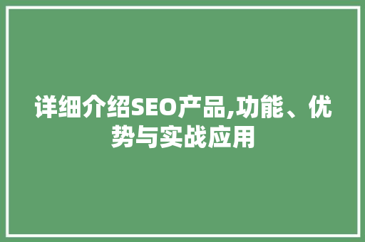 详细介绍SEO产品,功能、优势与实战应用