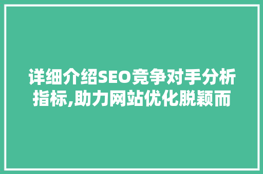 详细介绍SEO竞争对手分析指标,助力网站优化脱颖而出