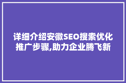 详细介绍安徽SEO搜索优化推广步骤,助力企业腾飞新高度