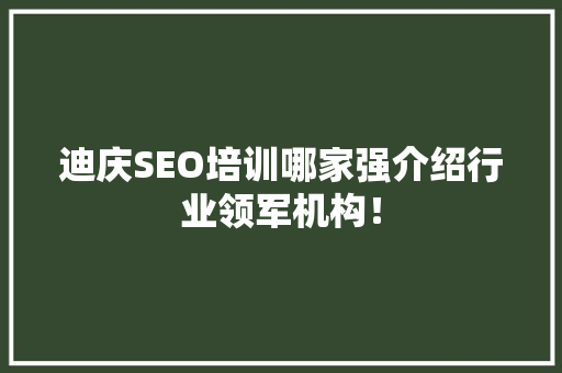 迪庆SEO培训哪家强介绍行业领军机构！