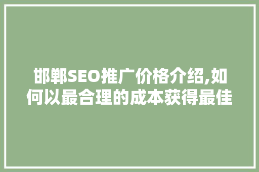 邯郸SEO推广价格介绍,如何以最合理的成本获得最佳效果
