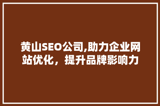 黄山SEO公司,助力企业网站优化，提升品牌影响力