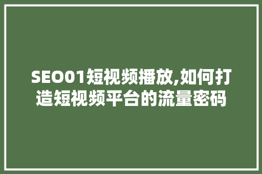 SEO01短视频播放,如何打造短视频平台的流量密码