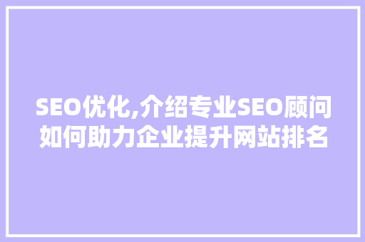 SEO优化,介绍专业SEO顾问如何助力企业提升网站排名