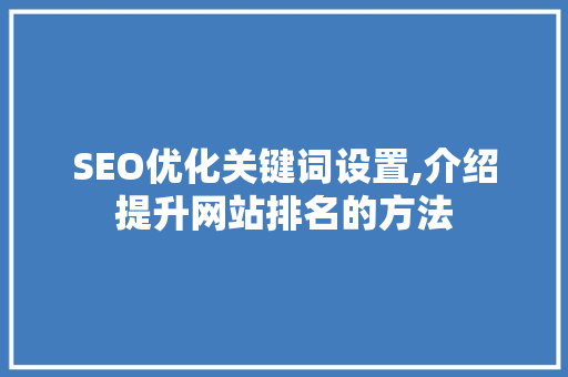 SEO优化关键词设置,介绍提升网站排名的方法