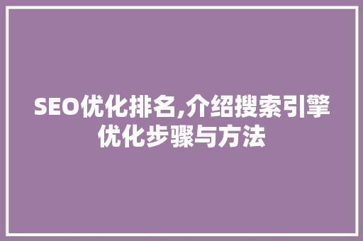 SEO优化排名,介绍搜索引擎优化步骤与方法