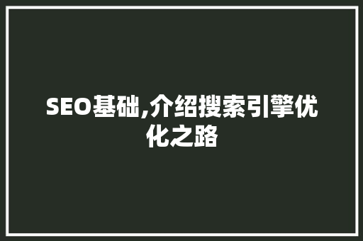 SEO基础,介绍搜索引擎优化之路