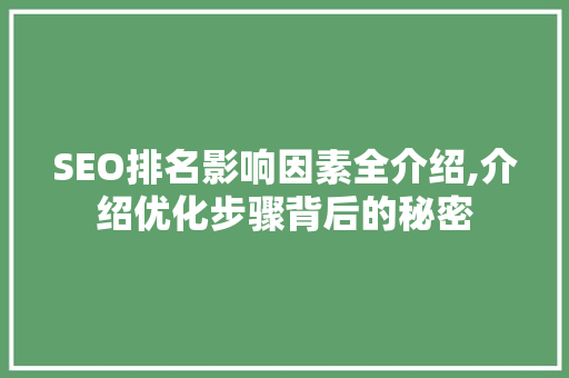 SEO排名影响因素全介绍,介绍优化步骤背后的秘密
