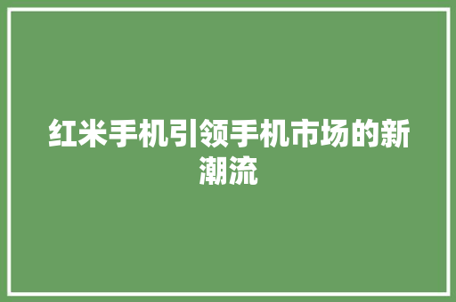 红米手机引领手机市场的新潮流