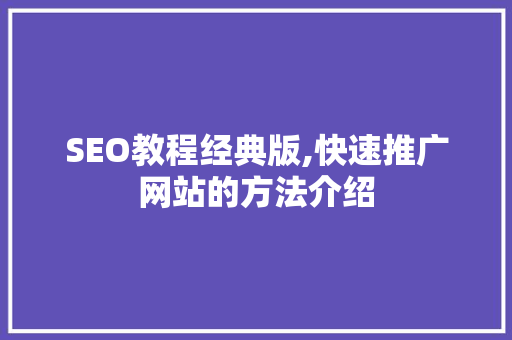 SEO教程经典版,快速推广网站的方法介绍