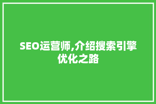 SEO运营师,介绍搜索引擎优化之路