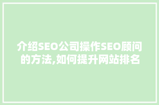 介绍SEO公司操作SEO顾问的方法,如何提升网站排名与用户体验  第1张