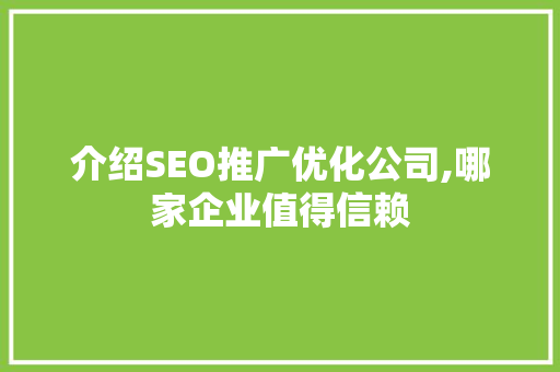 介绍SEO推广优化公司,哪家企业值得信赖
