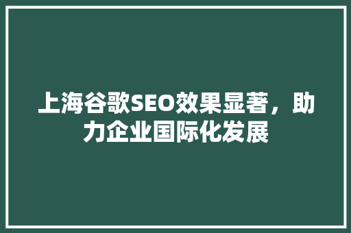 上海谷歌SEO效果显著，助力企业国际化发展
