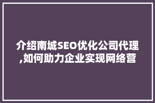 介绍南城SEO优化公司代理,如何助力企业实现网络营销新突破