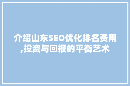 介绍山东SEO优化排名费用,投资与回报的平衡艺术