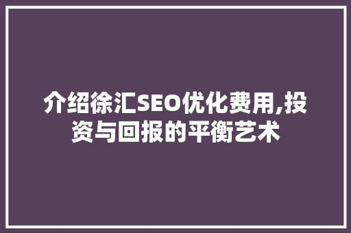 介绍徐汇SEO优化费用,投资与回报的平衡艺术