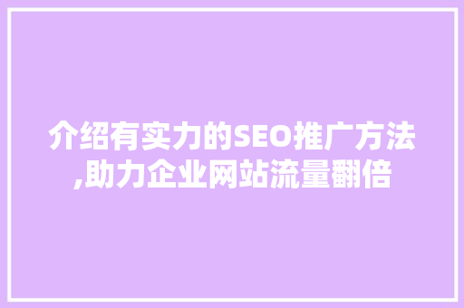 介绍有实力的SEO推广方法,助力企业网站流量翻倍