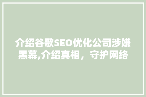 介绍谷歌SEO优化公司涉嫌黑幕,介绍真相，守护网络秩序