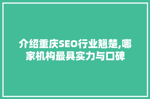 介绍重庆SEO行业翘楚,哪家机构最具实力与口碑