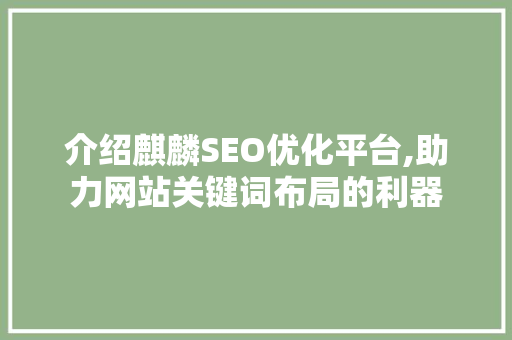 介绍麒麟SEO优化平台,助力网站关键词布局的利器