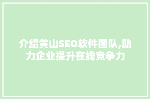 介绍黄山SEO软件团队,助力企业提升在线竞争力