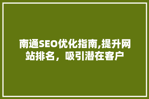 南通SEO优化指南,提升网站排名，吸引潜在客户