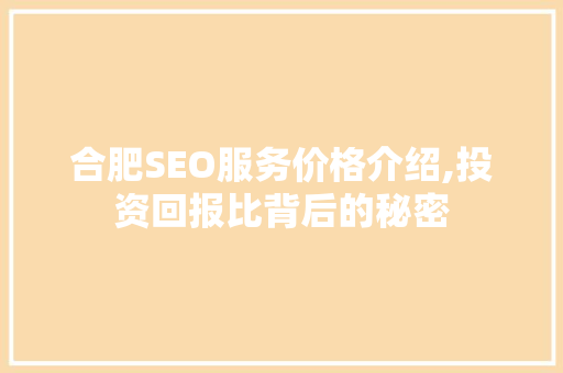 合肥SEO服务价格介绍,投资回报比背后的秘密