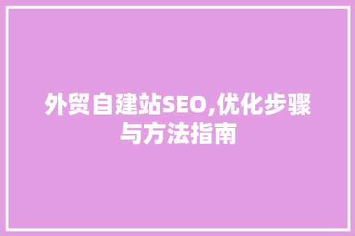 外贸自建站SEO,优化步骤与方法指南