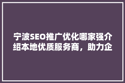 宁波SEO推广优化哪家强介绍本地优质服务商，助力企业高效营销！