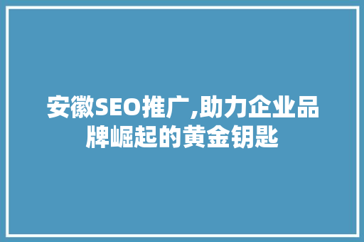 安徽SEO推广,助力企业品牌崛起的黄金钥匙