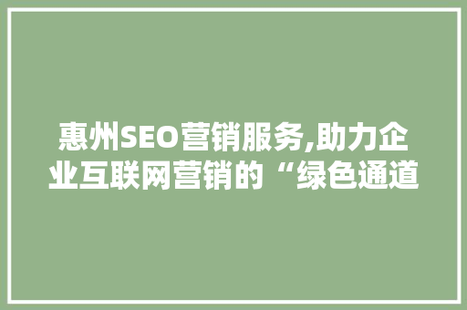 惠州SEO营销服务,助力企业互联网营销的“绿色通道”
