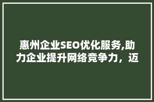 惠州企业SEO优化服务,助力企业提升网络竞争力，迈向成功之路