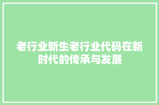 老行业新生老行业代码在新时代的传承与发展