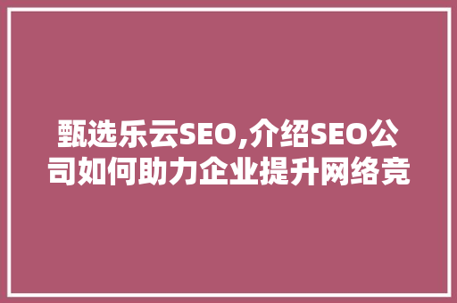 甄选乐云SEO,介绍SEO公司如何助力企业提升网络竞争力