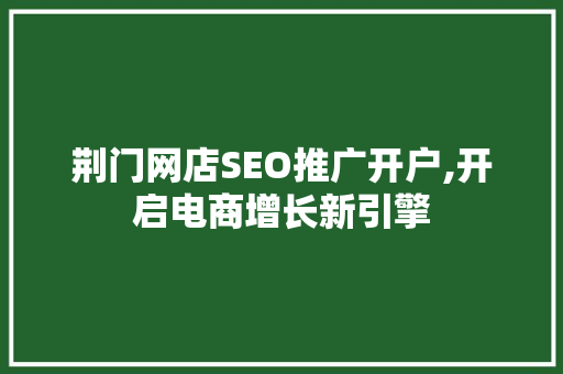 荆门网店SEO推广开户,开启电商增长新引擎