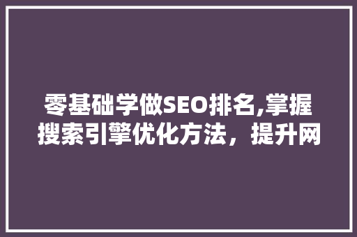 零基础学做SEO排名,掌握搜索引擎优化方法，提升网站流量与曝光
