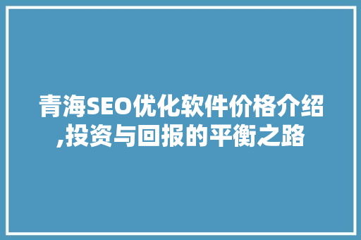 青海SEO优化软件价格介绍,投资与回报的平衡之路